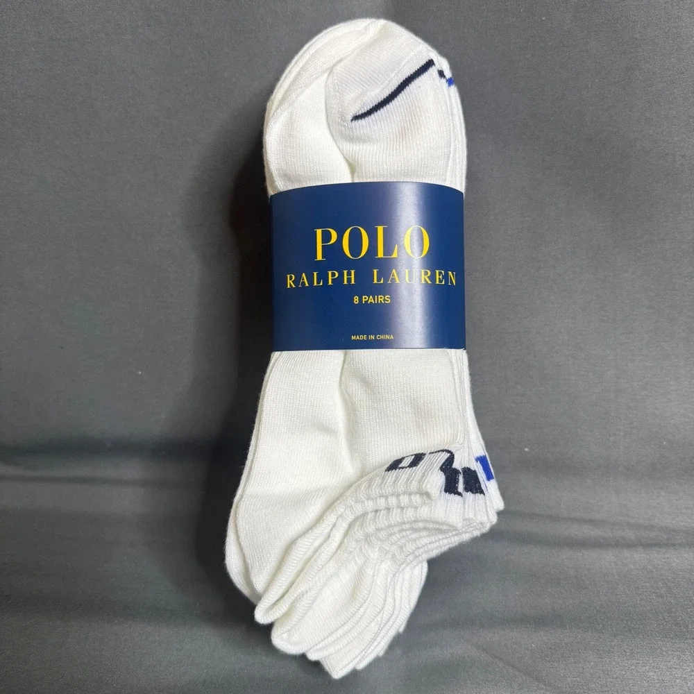 Polo Ralph Lauren Socks Men 10-13 White 8 Pair Athletic Ribbed Logo ZP827511PKN8